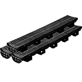 VEVOR Trench Drain System, Channel Drain with Plastic Grate, 5.8x3.1-Inch HDPE Drainage Trench, Black Plastic Garage Floor Drain, 3x39 Trench Drain Grate, with 3 End Caps, for Garden, Driveway-3 Pack
