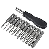 12 Pack Torx Head Screwdriver Bit Set,DanziX 1/4 inch Hex Shank T5-T40 S2 Steel Security Tamper Proof Star 6 Point Screwdriver Tool Kit with 1 Pack Handle
