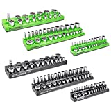 OEMTOOLS 22488 6-Pack Set Metric and SAE Magnetic Socket Organizers, Tool Box Socket Organizer for 1/4', 3/8', and 1/2' Drive Sockets, Black and Green