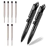 2 Pack Tungsten Steel Military Tactical Pen Set, Survival Multitool + Emergency Glass Breaker Pen With 6 Black Ballpoint Refills for Writing