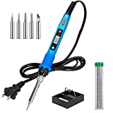 Soldering Iron Kit, 80W 110V LCD Digital Soldering Welding Iron Kit with Ceramic Heater, Portable Soldering Kit with 5pcs Tips, Stand, Solder Tube, Sponge, for Metal, Jewelry, Electric, DIY