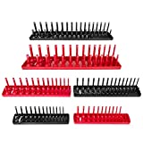 6PCS Socket Organizer Tray Set, Red SAE & Black Metric Socket Storage Trays, 1/4-Inch, 3/8-Inch & 1/2-Inch Drive Deep and Shadow Socket Holders for Toolboxes