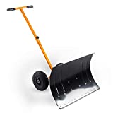 Kapler Rolling Snow Pusher, 29'x19'Snow Shovel with Wheels Driveway, Hand Push Pavement Snow Removal Tool
