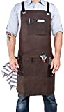 Heavy Duty 16oz Waxed Canvas Work Apron | 7 Pockets + Each Hip Side Tool Loops | Durable yet Comfortable | Quick Release Cross-Back Straps for Adjustable Sizes from S to XXL Style | Armor Gear brand