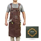 Tipkits Woodworking Apron with 9 Tool Pockets, Work Aprons 20 oz Waxed Canvas with Magnetic Holders, Shop Apron for Carpenter's Gift