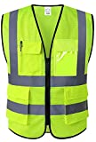 XIAKE Mesh Safety Vest High Visibility Reflective Vest with Pockets and Zipper, Meets ANSI/ISEA Standards,Yellow,Large