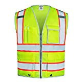SKSafety Yellow Safety Vest With 10 Pockets, Meet ANSI/ISEA 107-2020 Standards, Type R Class 2 Safety Vest, Surveyor/Construction Reflective Safety Vests For Men & Women, High Visibility Vest, 2XL