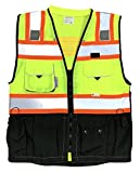 Vero1992 (C) Vest Mens Class 2 Black Series Safety Vest With Zipper and Utility Pockets Premium Black Series Surveyors Vest (XX-Large, Yellow/Black)