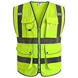 JKSafety 9 Pockets Class 2 High Visibility Zipper Front Safety Vest With Reflective Strips,Meets ANSI/ISEA Standard (X-Large, Yellow)
