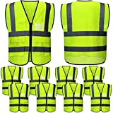 10 Reflective Safety Vests with Pockets and Zipper, High Visibility Mesh Construction Vest for Men Women, Breathable Neon Working Vest for Outdoor Running Cycling Walking at Night