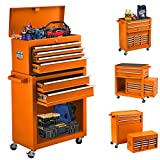 8-Drawer Tool Chest with Wheels, Tool Storage Cabinet and Tool Box, Lockable Rolling Tool Chest with Drawers, Toolbox Organizer for Garage Warehouse Workshop (Orange)