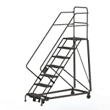 Tri-Arc KDHS107246 7-Step Heavy-Duty Safety Angle Steel Rolling Industrial & Warehouse Ladder with Perforated Tread