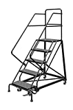 Tri-Arc KDEC105246 5-Step Forward Descent Safety Angle Steel Rolling Industrial and Warehouse Ladder with Perforated Tread, 24' Wide Steps