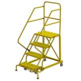 Tri-Arc KDEC104246-Y 4-Step Forward Descent Safety Angle Steel Rolling Industrial and Warehouse Ladder with Perforated Tread, 24' Wide Steps, Yellow Powder Coated Finish