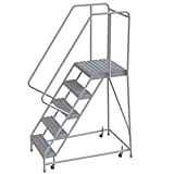 Tri-Arc WLAR105245-D4 5-Step, 21' Deep Top Rolling Ladder with Handrails, 24' Wide Grip Strut Tread