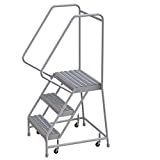 Tri-Arc WLAR103245 3-Step All-Welded Aluminum Rolling Industrial & Warehouse Ladder with Handrail, Grip Strut Tread, 24-Inch Wide Steps