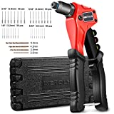 WETOLS Rivet Gun with 120 Pcs Rivets, Manual Rivet Gun Kit with 4 Manual Interchangeable Rivet Heads and 4 Twist Drills Attached, Sturdy Blow Molded Case WE-888