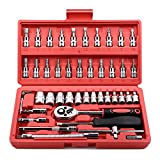 Egofine 46 Pieces 1/4 inch Drive Socket Ratchet Wrench Set, with Bit Socket Set Metric and Extension Bar for Auto Repairing and Household, with Storage Case