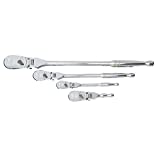 GEARWRENCH 4 Pc 1/4', 3/8' & 1/2' Drive 90 Tooth Flex Head Ratchet Set, Full Polish Chrome - 81230T