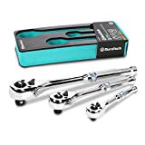 DURATECH 3-Piece Ratchet Set, 1/4', 3/8', 1/2' Drive Ratchet Handle, 90-Tooth, Quick-release Reversible, CR-V, with EVA Organizer