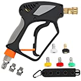 PWACCS Pressure Washer Gun with Swivel, Short Power Washer Gun with 3/8” Quick Connector, M22 14mm /15mm Fitting, 5 Pressure Washer Nozzle Tips with Holder, 5000 PSI