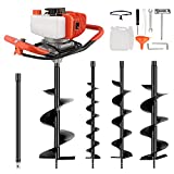 ATOLS 52CC 2.5HP Post Hole Digger, 2-Stroke Gas Powered Auger Post Hole Digger with 3 Earth Auger Drill Bits (4' & 6' & 10'), Goggles and 24' Extension Rod for Fence/Planting/Ice Fishing