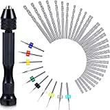 57 Pieces Hand Drill Bits Set, Pin Vise Hand Drill, 46 Pieces Micro Twist Drill Bits and 10 Pieces PCB Mini Drill Bits for Resin Polymer Clay Craft DIY Jewelry (0.1-1mm, Random Color PCB Drill)