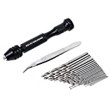 Precision Pin Vise Hand Drill with 25pcs Micro Twist Drill Bits Set (0.5-3.0mm) Mini Hand Drill Rotary Tool for PCB,Metal,Wood,Jewelry,Plastic,Resin Manual Making DIY Assembling Drilling