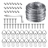 Picture Hanging Kit, Listenman D Ring Picture Hangers with Screws, Picture Hanging Wire(100 Feet) and Aluminum Sleeves, Supports up to 30 lb, Included Screwdriver