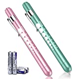 FITA Medical Pen Lights for Nurses Doctors, 2 Pack Reusable Penlight LED Tactical White Light with Pupil Gauge and Ruler, Replaceable Batteries (Pale Pink/Teal Green)
