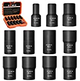 XEWEA Bolt Nut Extractor Set Easy Out Broken Lug Nut Extraction Remover Socket Set for Damaged, Frozen,Studs,Rusted, Rounded-Off Bolts&Nuts Screws- 12Pcs 1/2' Drive
