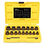 Topec 18-Piece Stripped Nut Remover, 3/8” Drive Impact Extractor Set, Damaged Bolt Nut Remover with Hex Adapter, Perfect Tool Kit for Removing Stripped, Damaged, Rounded off and Rusted Bolts & Nuts