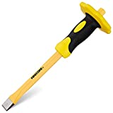 Firecore FS305F Masonry Chisel with Hand Guard, 12 inches Heavy Duty Flat Chisel with Hand Protection, Concrete Mortar Stone Breaker Chisel for Demolishing Carving Splitting Breaking Cutting