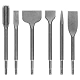 Mowaway SDS Plus Chisels Set, Scaling scraping flat tile point grooving Flat Chisels Hammer Drill Bit Tools for Masonry Concrete Work Shanks Gouges - Wide SDS Plus Bits Set Pack of 6