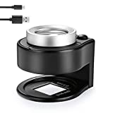 30X Coin Magnifier, USB Rechargeable 6 Lights Portable Metal Eye Loupe Sewing Magnifying Glass for Textile Optical Jewelry Tool Coins Currency Stamps (Black)