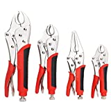 FASTPRO 4-Piece Locking Pliers Set With Heavy Duty Grip, 5', 7' and 10' Curved Jaw Locking Pliers, 6-1/2' Long Nose Locking Pliers Included, Vise Grip Wrench Set