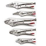 Crescent 5 Piece 5 Inch, 7 Inch & 10 Inch Curved Jaw & 6 Inch & 9 Inch Long Nose Locking Pliers with Wire Cutter - CLP5SETN