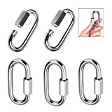 Quick Link, Lsqurel 304 Stainless Steel D Shape Locking Carabiner Heavy Duty Repair Link Pets Keychain for Outdoor Traveling Equipment M4 M6 M8 Capacity 200lb 600lb 1200lb (M4 5Pack)