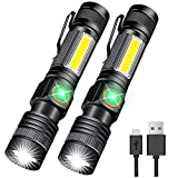 Hoxida USB Rechargeable Flashlight, Magnetic LED Flashlight, Super Bright LED Tactical Flashlight with Cob Sidelight, Waterproof, Zoomable Best Flashlight for Camping, Emergency