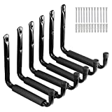 Heavy Duty Steel Garage Storage Hooks, 9.5Inches Jumbo Arm Ladders Utility Rack, Wall Mounted Hanger Organizer for Tools, Bikes, Jeep Door (Black, 6 Pack with Protector)