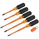 Klein Tools 33736INS Klein Tools 33736INS Insulated Screwdriver Set, 1000V Slim-Tip Driver with Phillips, Cabinet and Square Bits and a Magnetizer, 6-Piece