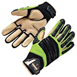 Ergodyne ProFlex 924LTR Work Gloves, Impact Reducing, Leather Reinforced Palm, XL,Lime