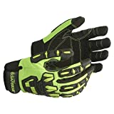 SAFEGEAR Impact-Reducing Mechanics Gloves Large, 1 Pair - EN388 & ANSI Level A1 Cut-Resistant Black & Lime Green Work Gloves for Men and Women - Breathable, Touchscreen Capable - J. J. Keller