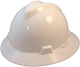 MSA 475369 V-Gard Full-Brim Hard Hat With Fas-Trac III Ratchet Suspension | Polyethylene Shell, Superior Impact Protection, Self Adjusting Crown Straps - Standard Size in White