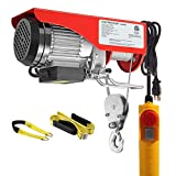 440Lbs Lift Electric Hoist Crane Remote Control Power System, 110V Electric Hoist Zinc-Plated Steel Wire Overhead Crane Garage Ceiling Pulley Winch w/Straps (w/Emergency Stop Switch)