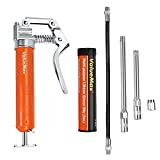 ValueMax Mini Grease Gun Kit (3000 PSI) with 3 OZ Grease, 12'' Flexible Hose, 5'' & 3” Extension Tubes, Pistol Grip, Reinforced Construction, Fit for Automotive, Marine, Industrial