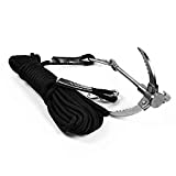 Cyfie 3-Claw Sawtooth Grappling Hook, with 10m/33ft 8mm Auxiliary Rope Stainless Steel Claw Carabiner for Outdoor Activity EDC Tool in Your Bug Out Bag (3-Claw with Rope)