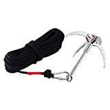 Ant Mag Grappling Hook Stainless Steel Claw Carabiner for Fishing & Retrieval with 20m/65ft 8mm Auxiliary Rope for Outdoor Activity and Salvage Underwater
