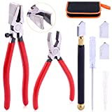 Rustark 3Pcs Premium Glass Running Breaking Pliers and Class Cutter Kit, Heavy Duty Glass Cutting Tool with Rubber Tip, Work Great for Stained Glass, Mosaics, Fusing, Breaking