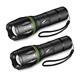 HAUSBELL T6 Flashlights Pack -2 Bright, Zoomable Tactical LED Flashlight Flash light with High Lumens and 5 Modes for Emergency and Outdoor Use -Camping Accessories（2Pack）